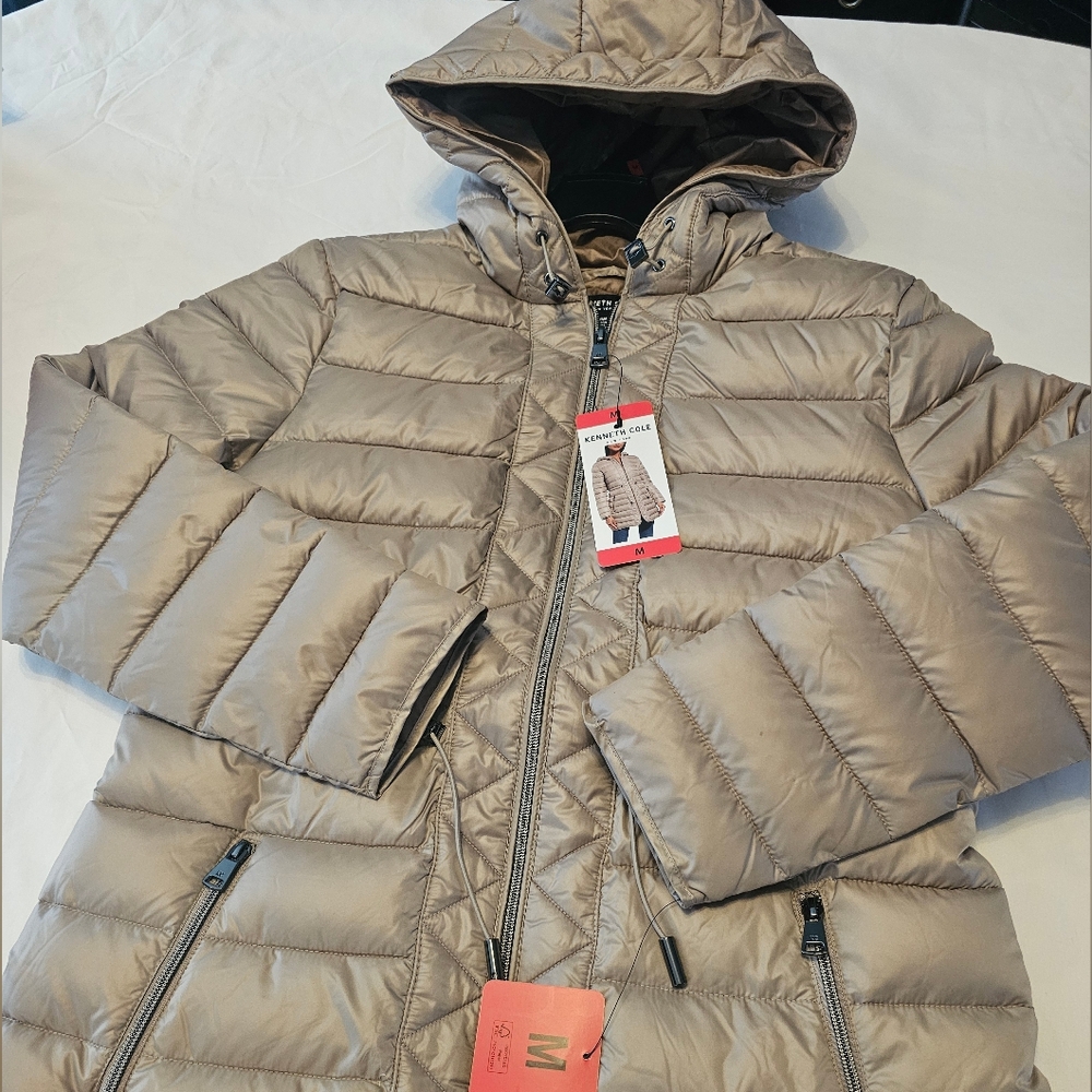 Tan Puffer Jacket with Hood